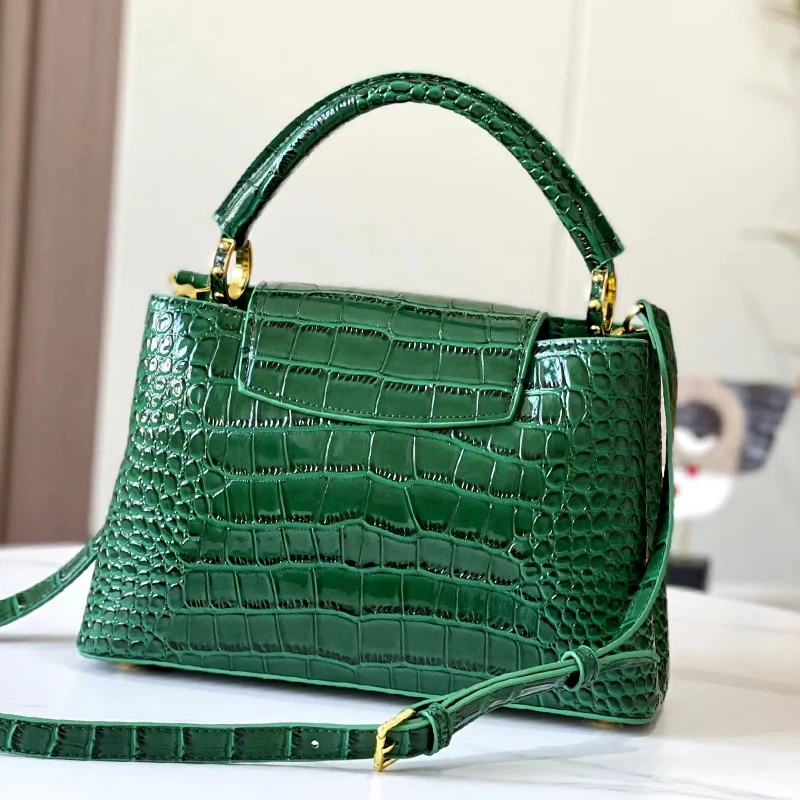 

Designer retro crocodile leather large capacity handbag Women's new fashion luxury multi-functional diagonal shoulder bag Point