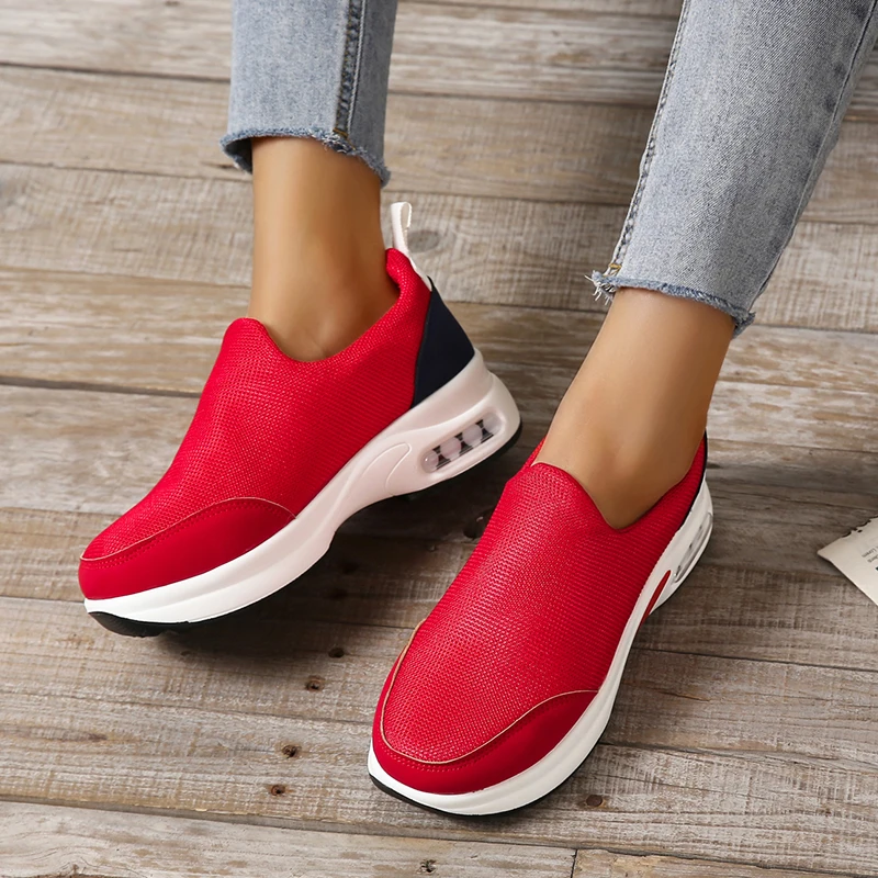 2022 Spring And Autumn New Women's Fashion Sports Shoes Flat Pure Color Tennis Shoes Leisure Breathable Wedge Shoes Women Lazyf