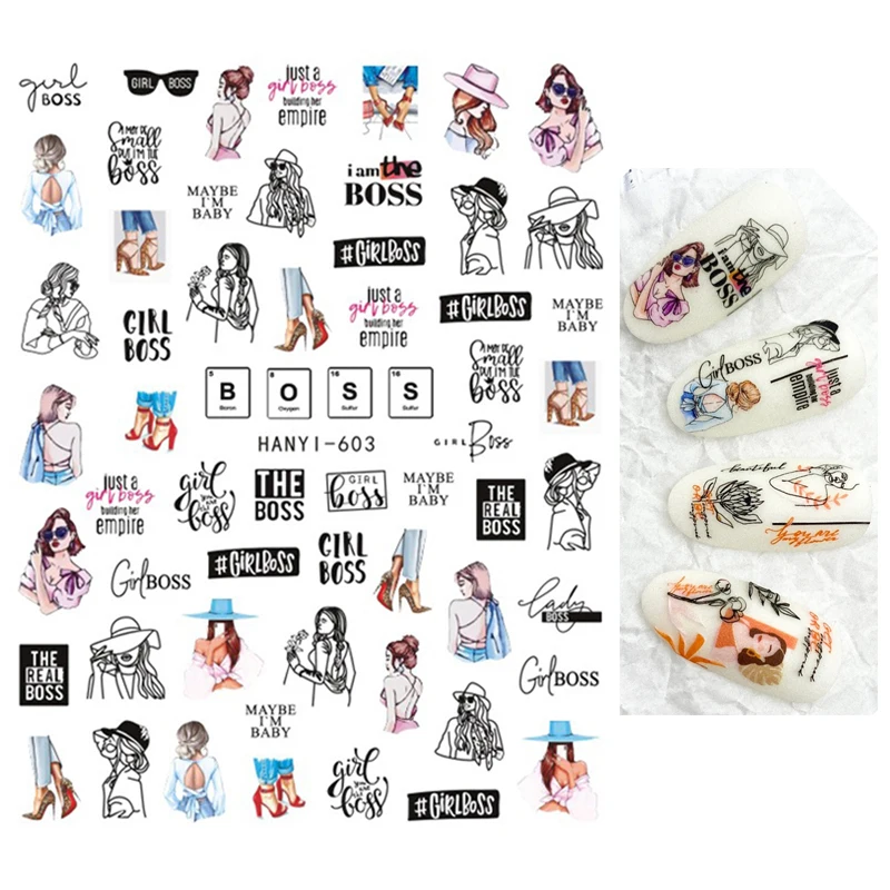 

Back Glue Stickers Fashion Letters Message Sketch Girls Nail Decals Decoration For Nail Art Manicure Beauty