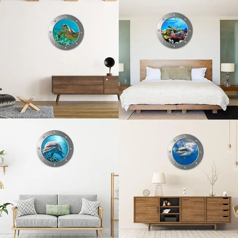 

3D Submarine Fake window seabed animal wall stickers kids rooms living room bedroom home decoration decals mural poster sticker