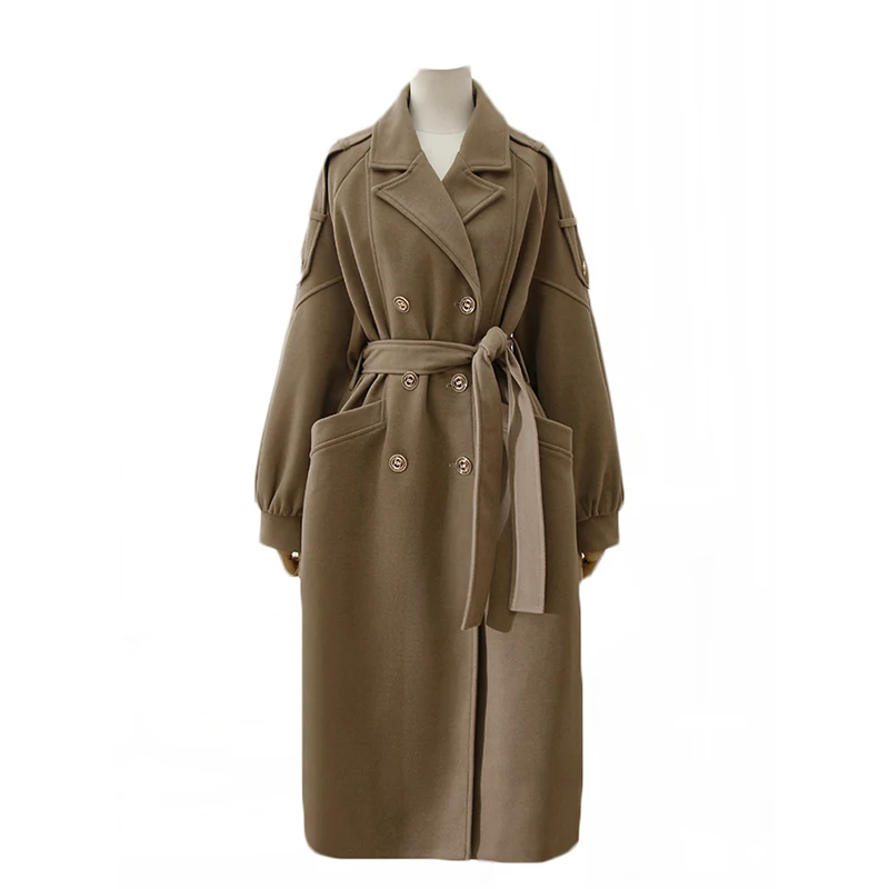 

Женское зимнее пальто из хлопка и шерсти, длинное двубортное шерстяное пальто серого цвета