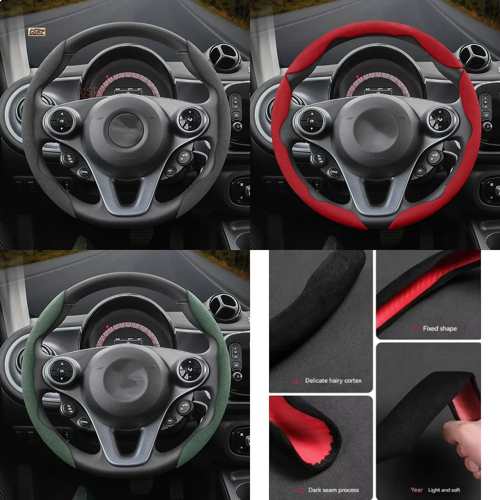 Фото Умный замшевый чехол на руль, подходит для Fortwo 451 450, Tronsmart T7 453, Gauge Gbd2 1 3, Forfour Roadster №2