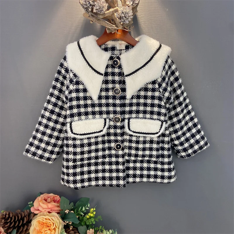 

Girls Woolen Coat Jacket Outwear 2022 Princess Plus Thicken Spring Autumn Cotton Overcoat Comfortable Teenagers Tops Children's