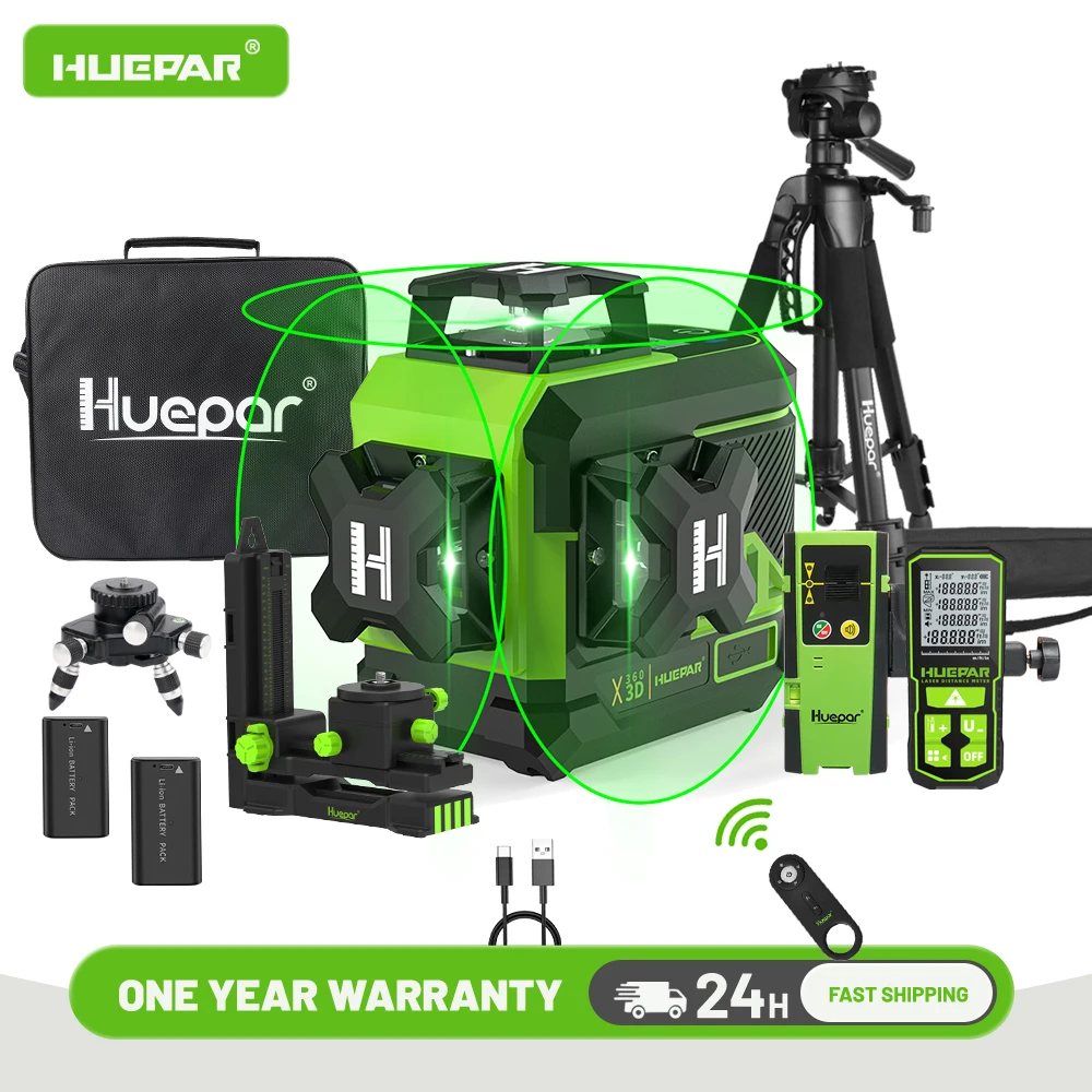 Huepar 12-линейный лазерный уровень с зеленым лучом самовыравнивающийся набор