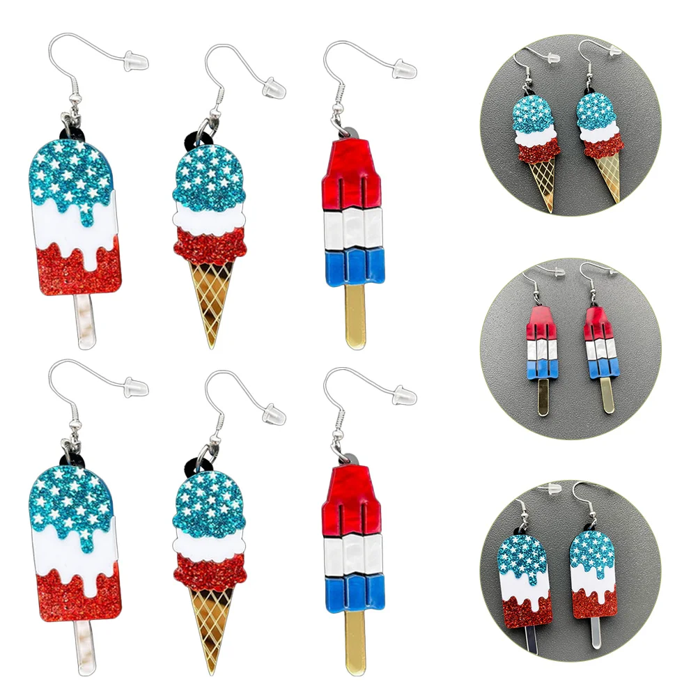 

Earring Flag July Patriotic Jewelry Day Independence Election Fourth Cream Ice Favors Party Drop 4Th National American Usa