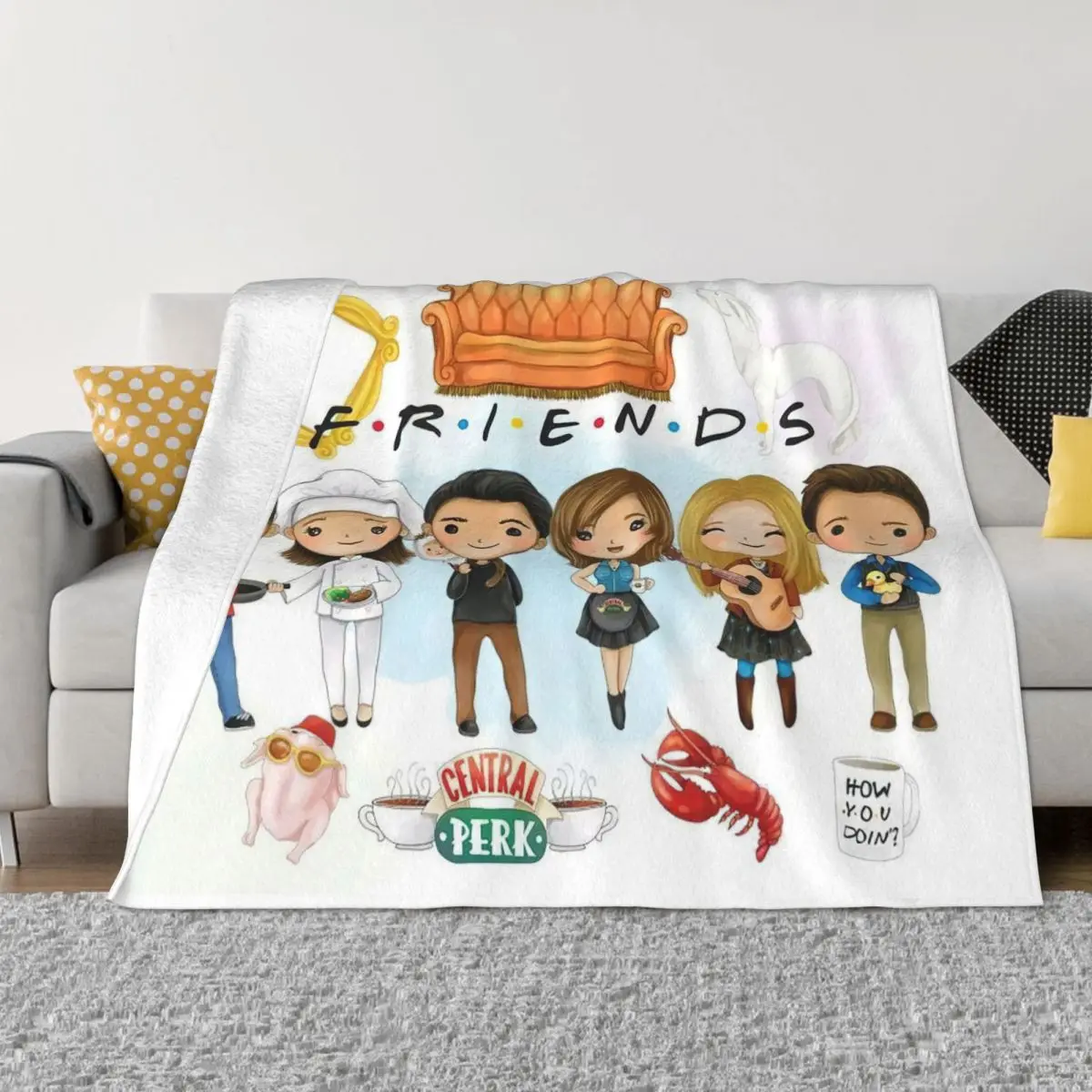 

Cartoon Central Perk Knitted Blankets Fleece Friends TV Show Super Soft Throw Blanket for Bedding Couch Bed Rug