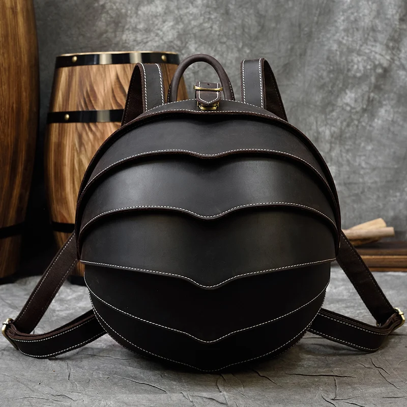 2022 Men's Backpacks Genuine Leather Student Backpack Fashion Beetle Shape Backpack For Women Round Round Bag Cowhide Men Bag