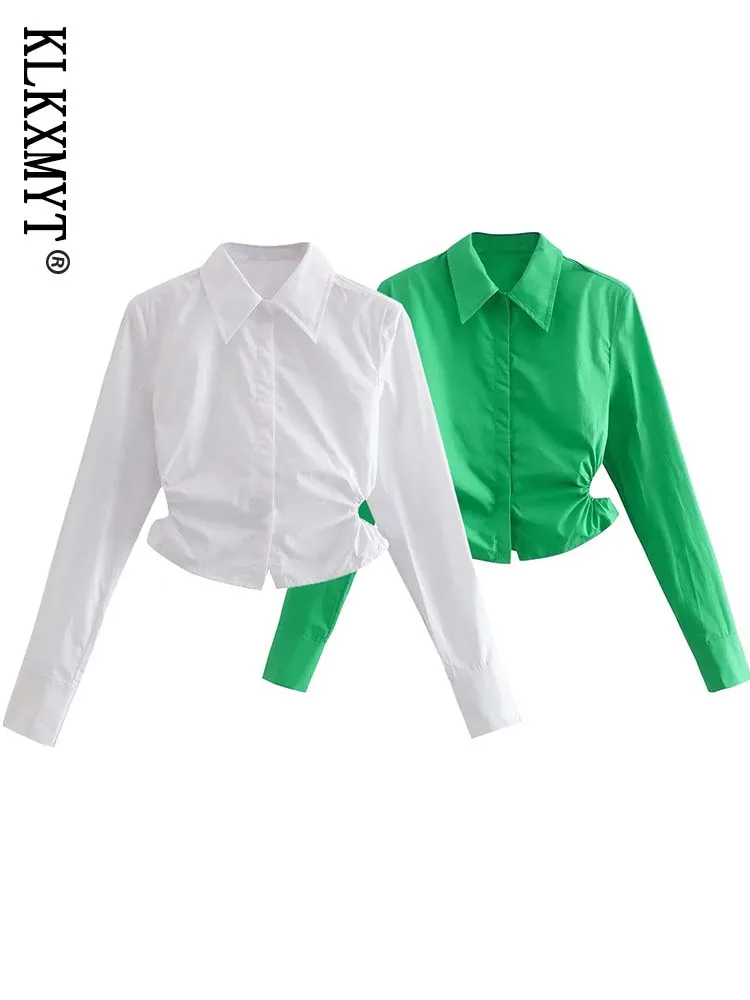 

Женская укороченная рубашка с длинным рукавом, на пуговицах