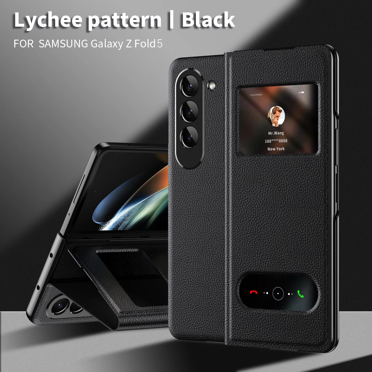 

For Samsung Galaxy Z Fold 5 Case Luxury Napa Lichee Pattern Screen Window Magnetic Phone Cover Hidden Bracket
