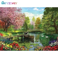 gatyztory lotus pond painting by number drawing on canvas handpainted painting art gift diy picture by number scenery kits home