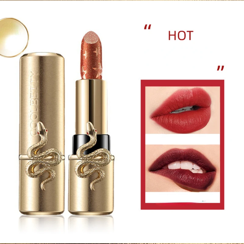 

Carved Velvet Matte Lipstick Non-stick Cup Long-lasting Fine Glitter Lipsticks Dark Red Lip Cream Make-up for Women
