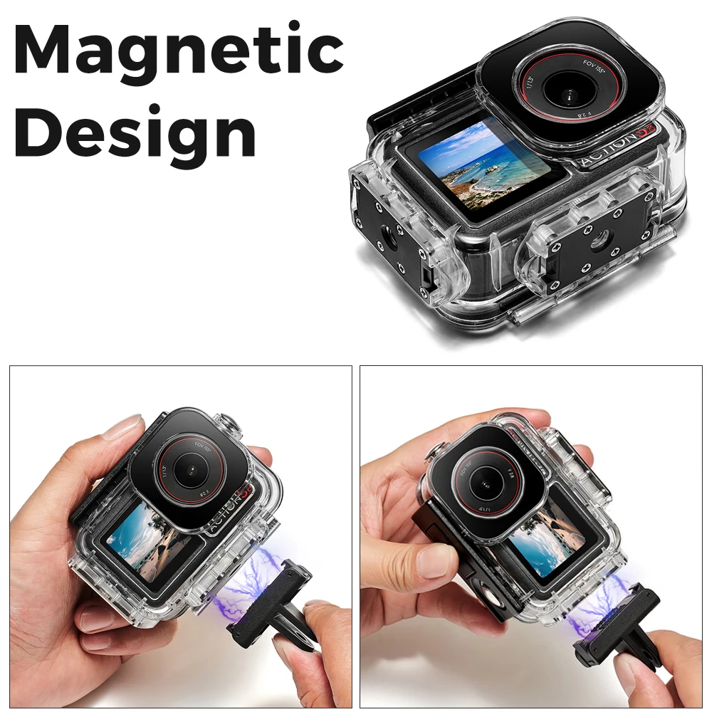 Фото Магнитный водонепроницаемый чехол для DJI OSMO Action 5 Pro 4, 3, 60 м, защитный чехол для подводного погружения, аксессуары для крепления №2