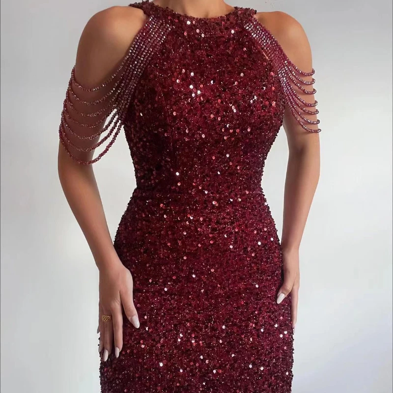 

Fashionable Halterneck Crystal Beaded Hip Sequins European and American Women's Dresses Sexy Temperament GY2239