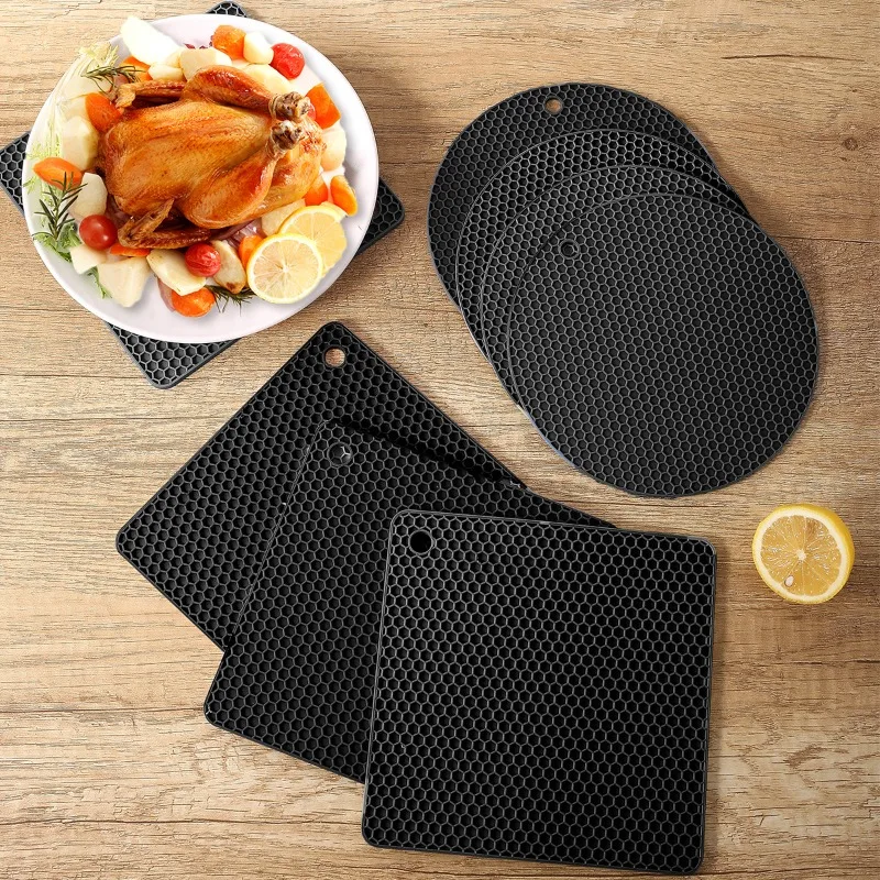 

1PCS Silicone Honeycomb Placemat Silicone Heat-Resistant Table Mat Round And Square Coaster Non-slip Kitchen Pot Bowl Mat