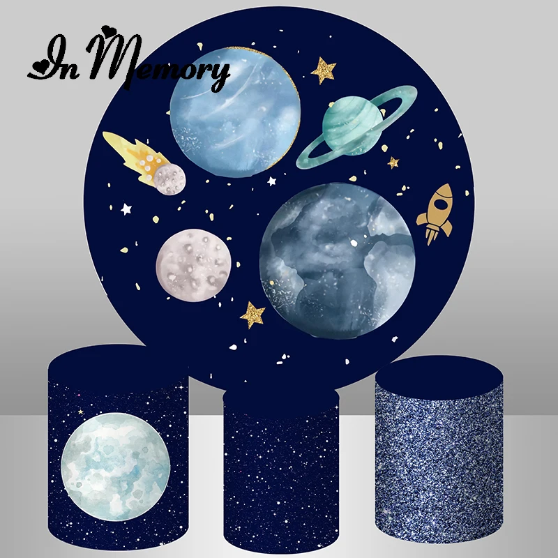 Тёмно-синий круглый чехол с изображением космоса