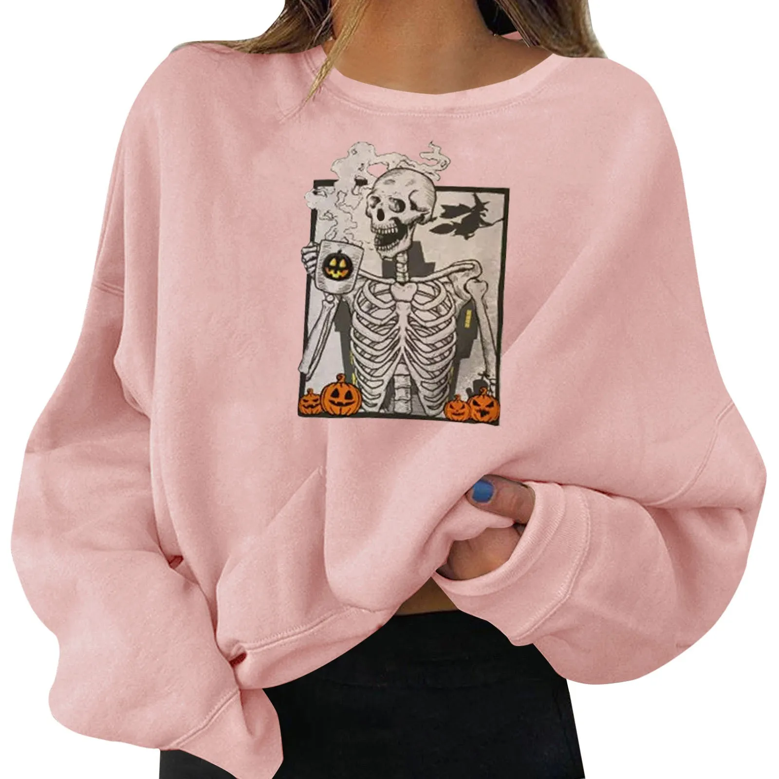 

Women's Halloween Pullovers Fun Graphic Print Round Neck Long Sleeve Sweatshirt Tops Women S Hoodies Be Still Hoodies for Women