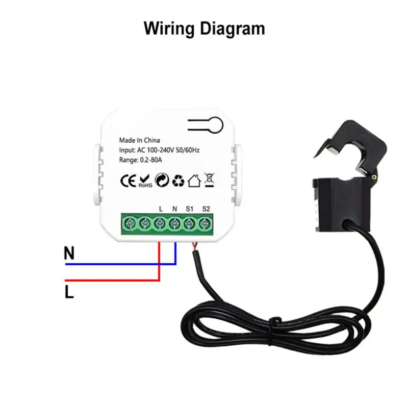 

Tuya Smart Life WiFi Energy Meter 80A with Current Transformer Clamp KWh Power Monitor Electricity Statistics110V 230V 50/60Hz