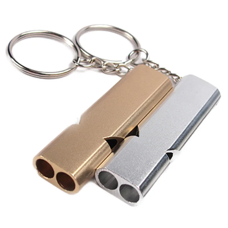 

Camping Hiking Aluminum Alloy Double Frequency Survival Whistle Double Tube Outdoor Survival Safety Emergency Equipped Tools