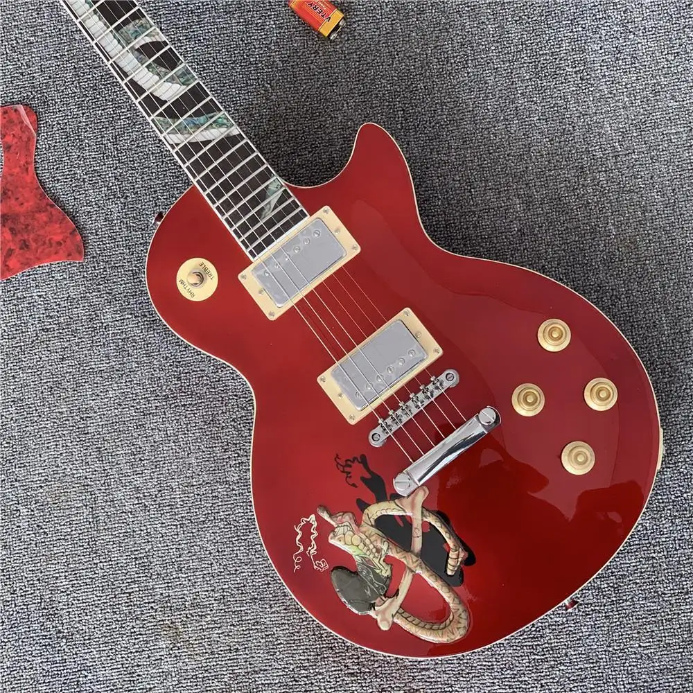 

Electric Guitar Red Color Tiger Maple Top Zebra Pickups Rosewood Fingerboard
