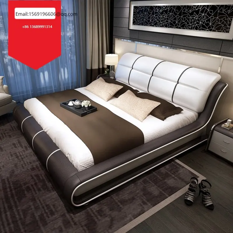 

Горячая Распродажа мягкая кровать, современная мягкая кожаная кровать с обивкой и деревянной рамой, мебель для спальни большого размера
