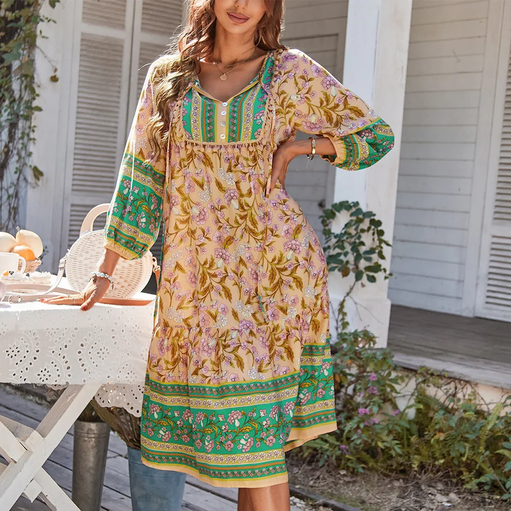 

Высококачественное модное женское платье Yuggux, свободное темпераментное богемное Платье с принтом