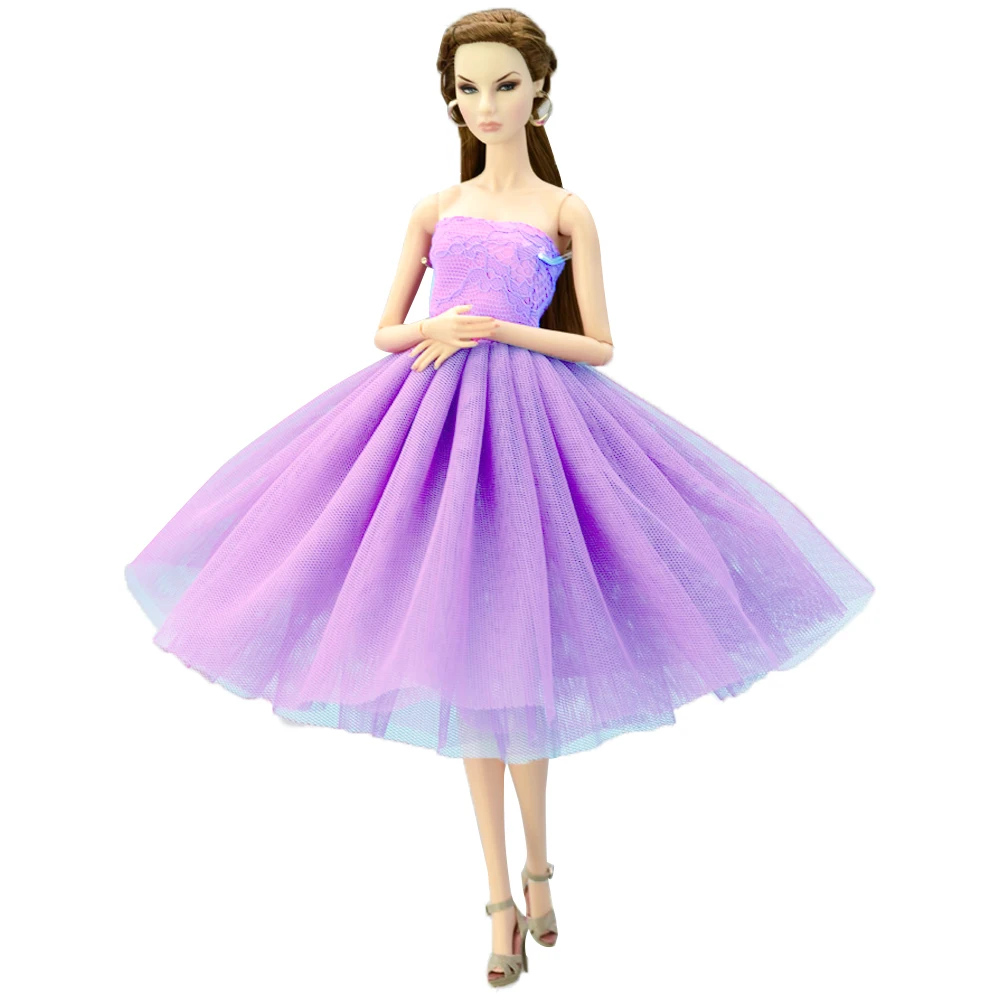 

NK Official 1 Pcs Purple Lace Wedding Dressfor Barbie Doll Accessories Party Gown Skirt For 1/6 BJD Doll Clothes Kids DIY Toy