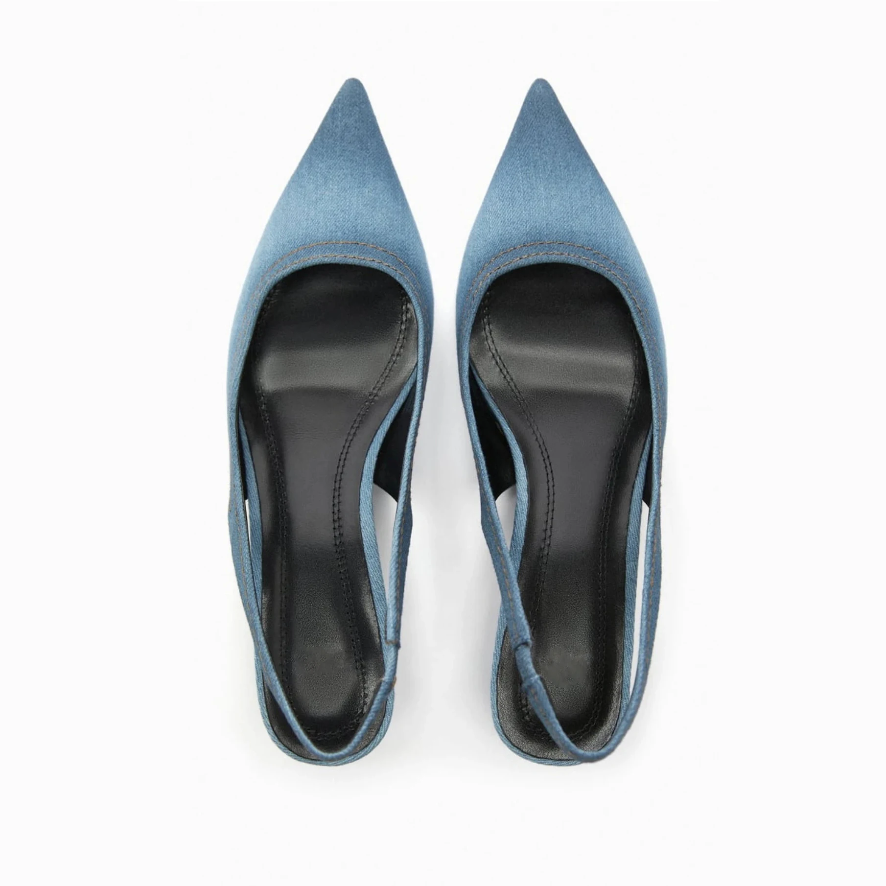 2023 Summer New Blue Denim Fabric High Heels Female Cat with Pointed Mule Shoes Shallow Mouth Single Shoes Package Head Sandals