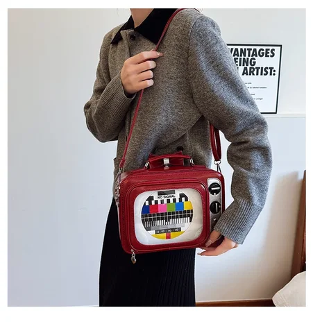 Ретро ТВ-бокс, сумки для женщин, квадратная сумка, модная кожаная персонализированная креативная сумка на плечо, женский кошелек через плечо из искусственной кожи