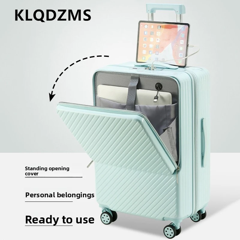 Фото KLQDZMS 20/22/24/26-дюймовый чемодан на колесиках из ABS+PC для женщин, с функцией зарядки, многофункциональный набор для ручной клади №3