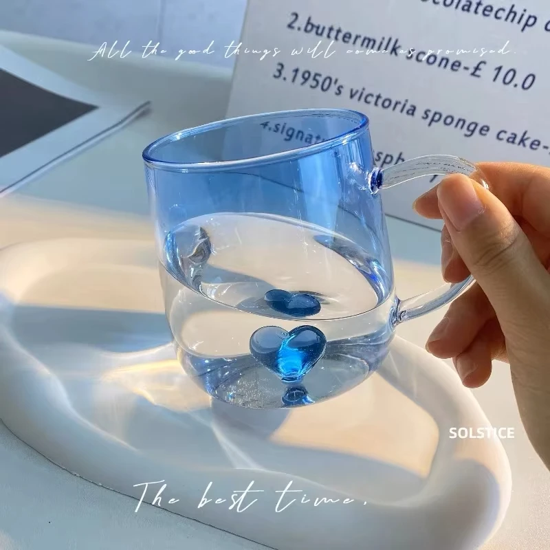 Розовая прозрачная стеклянная чашка Love Cup креативная простая домашняя кружка для