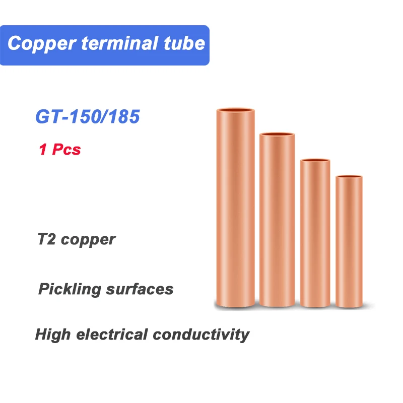 

GT Series Pickled Copper Crimp Terminal GT-150/185mm Cold Pressed Cable Joint Tube Small Terminals Pipe Wire Connectors 1 Pcs