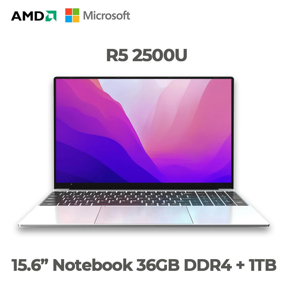 2022 Ultra Slim 15.6 Inch Laptop AMD Ryzen R5 2500U 36GB RAM 2TB SSD FHD Windows 10 Ultralight Notebook Computer Gaming Laptop