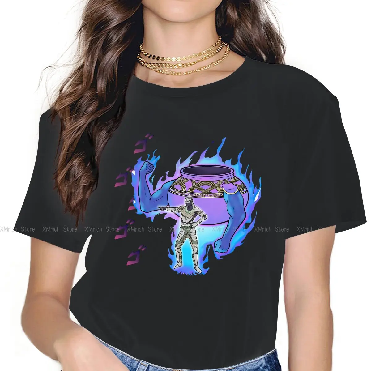 

The Tarnished Pot Boy In JoJo Style Women T Shirt Elden Ring Role Playing Game Vintage Tee Short Sleeve Round Collar T-Shirts