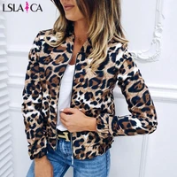 womens leopard print zip up jacket autumn spring retro coat basic long sleeve ladies tops short motorcycle biker jackets 2022