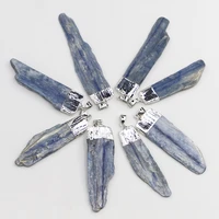 natural stone kyanite gemstone pendants irregular raw mineral pendulum healing green quartz necklace blue crystal 8pcs wholesale