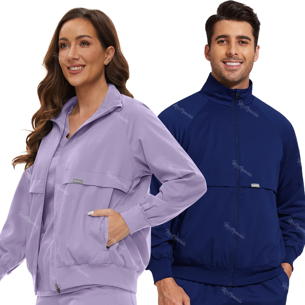 Men's Scrub Jacket Medical Uniform Tops Lab Coat Wholesale Outer Wear Clinic Doctor Nurse Loose Long Sleeve Warm Women