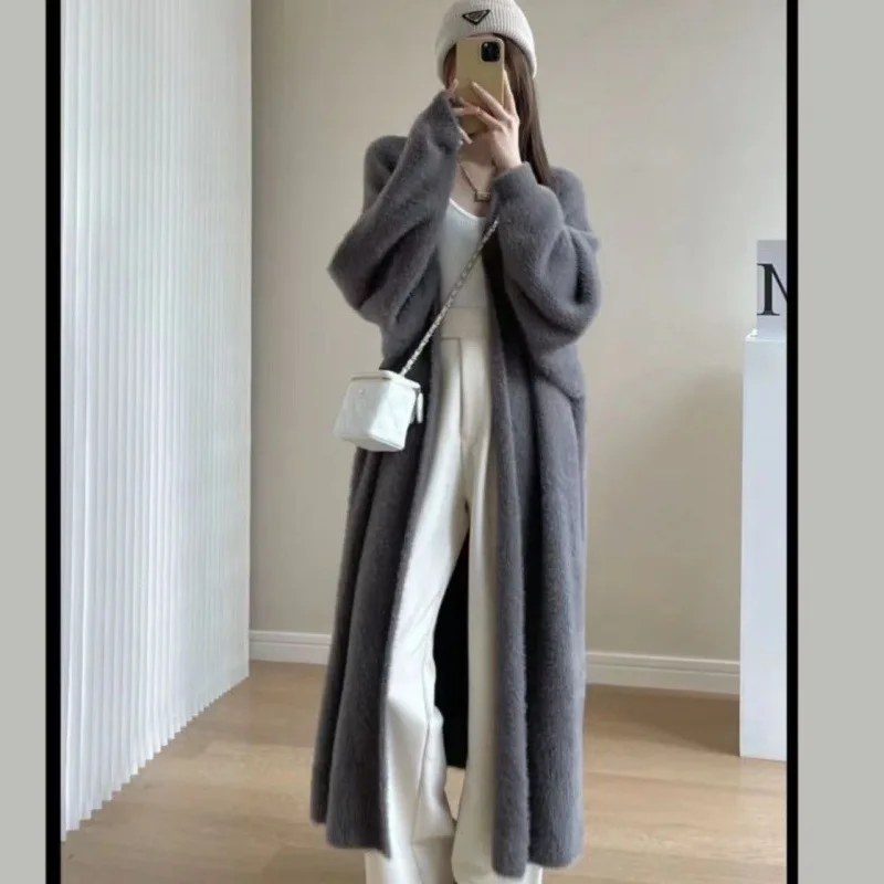 Кардиган свитер пальто 2024 женский осенне-зимний однотонный кардиган из