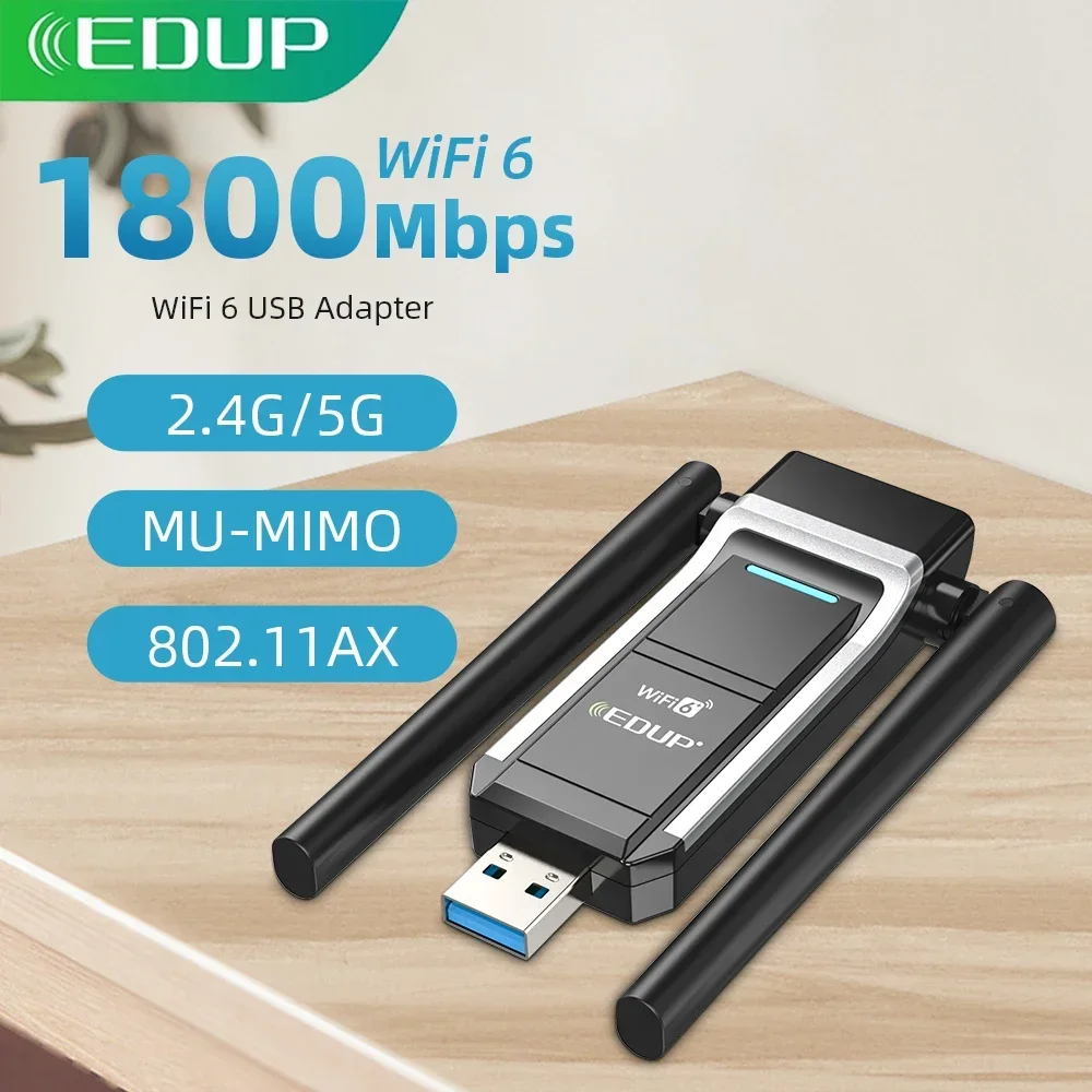 Фото EDUP WiFi6 USB-адаптер двухдиапазонный AX1800 MU-MIMO Soft AP WiFi-адаптер Беспроводной Wi-Fi-ключ 802.11AX Сетевая карта для Windows10/11 №2