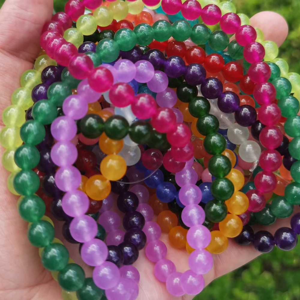 Natural Stone Multicolor Jade Aquamarin Chalcedony Round Loose Beads 4 6 8 10 12mm For Jewelry Making Bracelets Necklace Diy