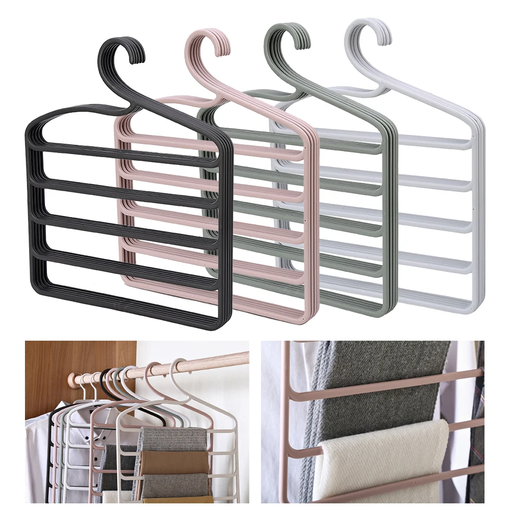 

Home Cute Hanger MultiFunctional 5 Layers Hanger Clothes Storage Rack Wardrobe Pants Holders New Design Closet Organizer 1pc