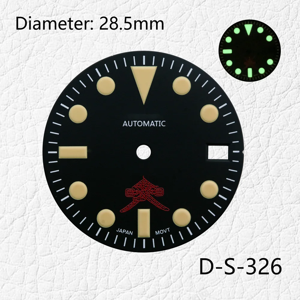 28.5mm SKX007/SUB Modification Green Luminous Dial Watches Accessories for NH35 NH36 Automatic Movement With S Logo Customizable