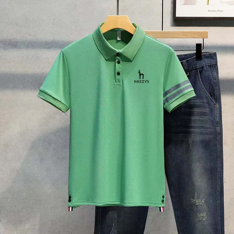 Men's Polo Wear Golf Men Shirt Lapel HAZZYS Solid Short Sleeved Fashion Summer Thin Casual Loose Tops Camping Hiking