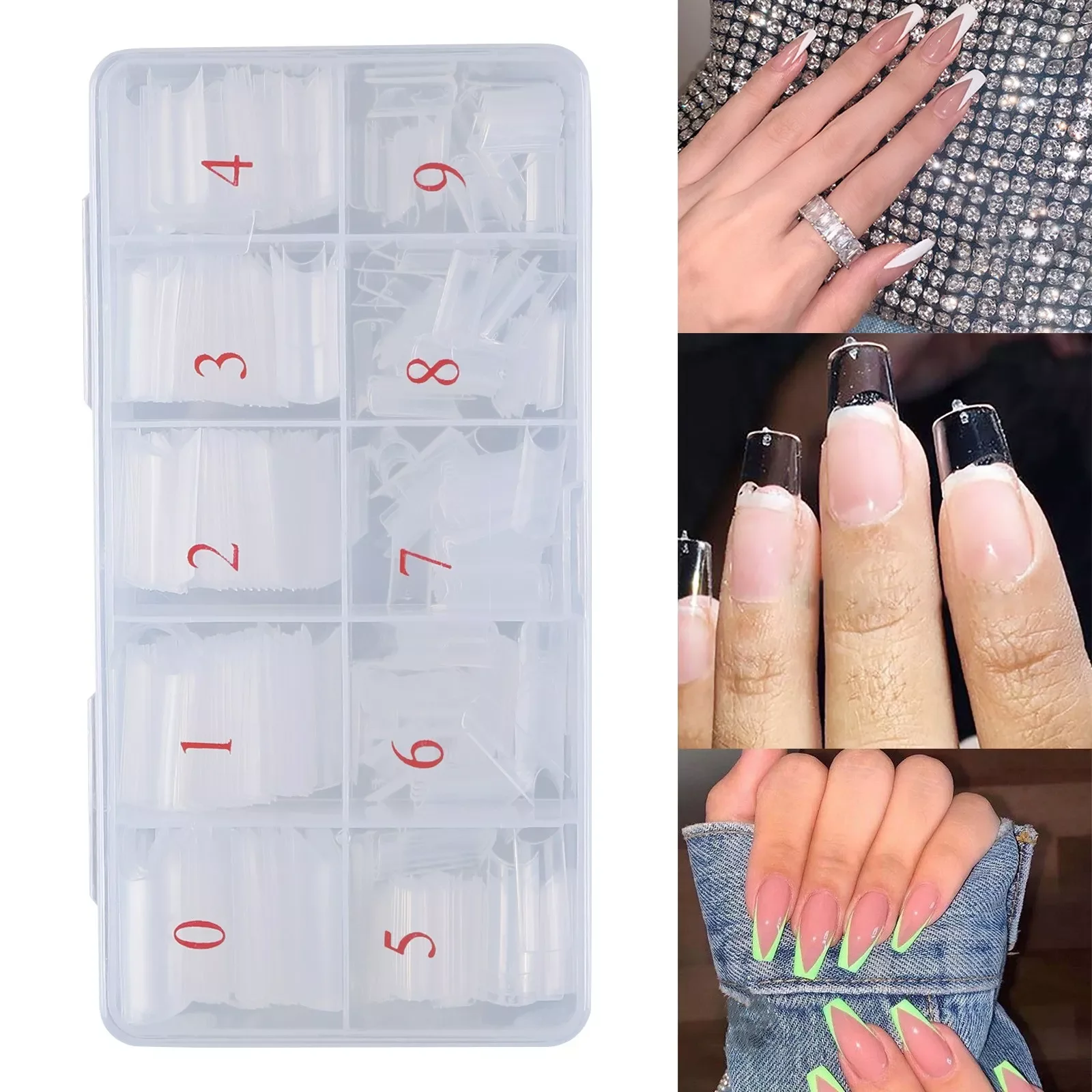 

NEW2023 500PCS Extra Long Curve Half Cover Nail Tips Sunbem Clear XXL Long Straight Natural Ballerina Manicure Tool Quick Buildi