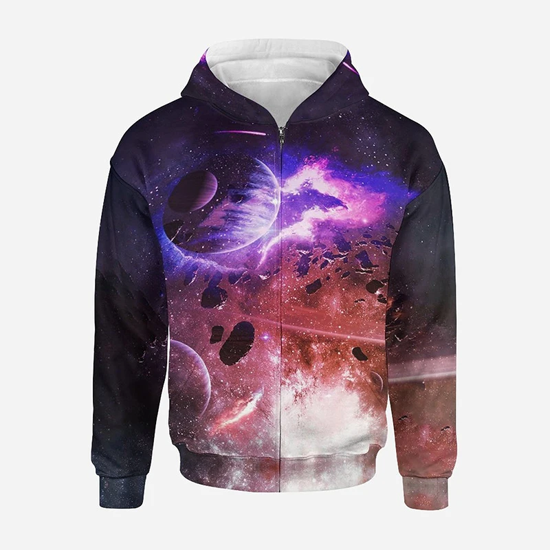 

2022 New Zip up Hoodies 3D Printed Space Universe Starry Fashion Harajuku Zipper Sweatshirt Casual Streetwear Men Women Children