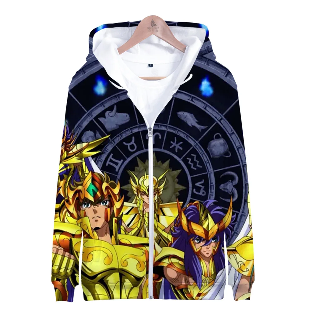 

Мужская и Женская толстовка на молнии Saint Seiya, толстовка с капюшоном и 3D принтом, одежда, тонкая куртка японского аниме на молнии