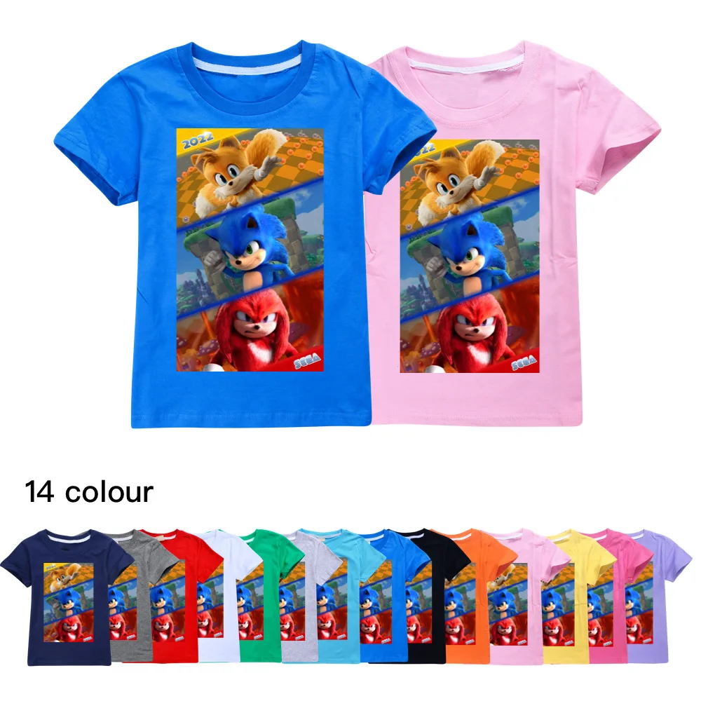 

2022 Summer Sonic 100% Cotton Cartoon Printing T-shirts Children Cool Short Sleeve Tops Summer Clothing Kids Boys Clothes Tshirt