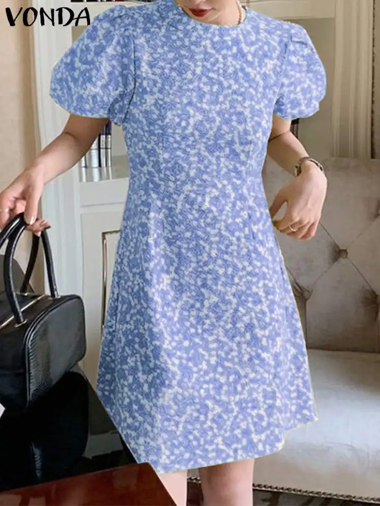 

Мини-платье VONDA женское с пышными рукавами, повседневный пляжный свободный сарафан в богемном стиле с цветочным принтом, лето 2023