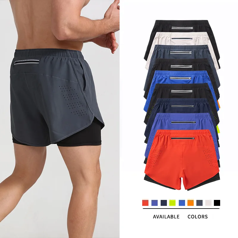 

Sports shorts men's running marathon track loose three-point pants fast dry lined anti-walking double layer fitness shorts