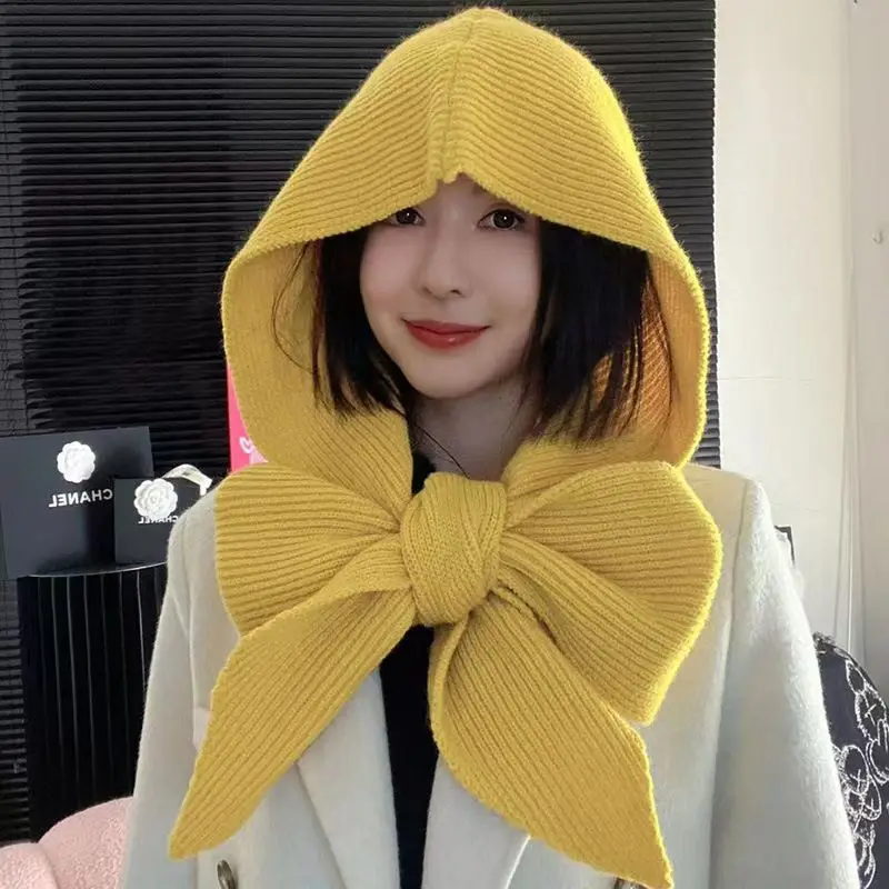 Новая мода вязаный капюшон шаль осень зима теплый шарф шапка для женщин