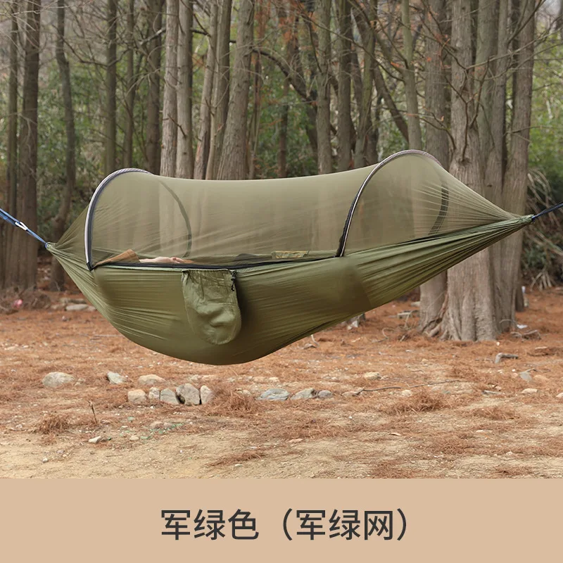

Outdoor Single And Double Camping Anti Roll Nylon Hammock With Mosquito Net Automatic Quick Opening Brace Hammock
